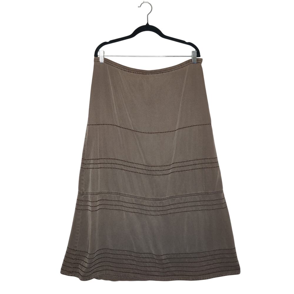 J. Jill Brown Tencel Embroidered A-line Peasant Midi Skirt Medium Boho Grunge